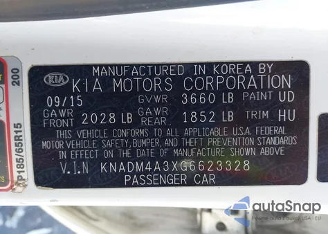 2016 Kia Rio Lx z USA, uszkodzony, nr VIN KNADM4A3XG6623328